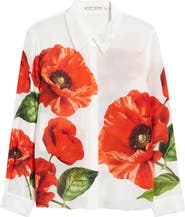Alice + Olivia Willa Floral Print Silk Button-Up Shirt