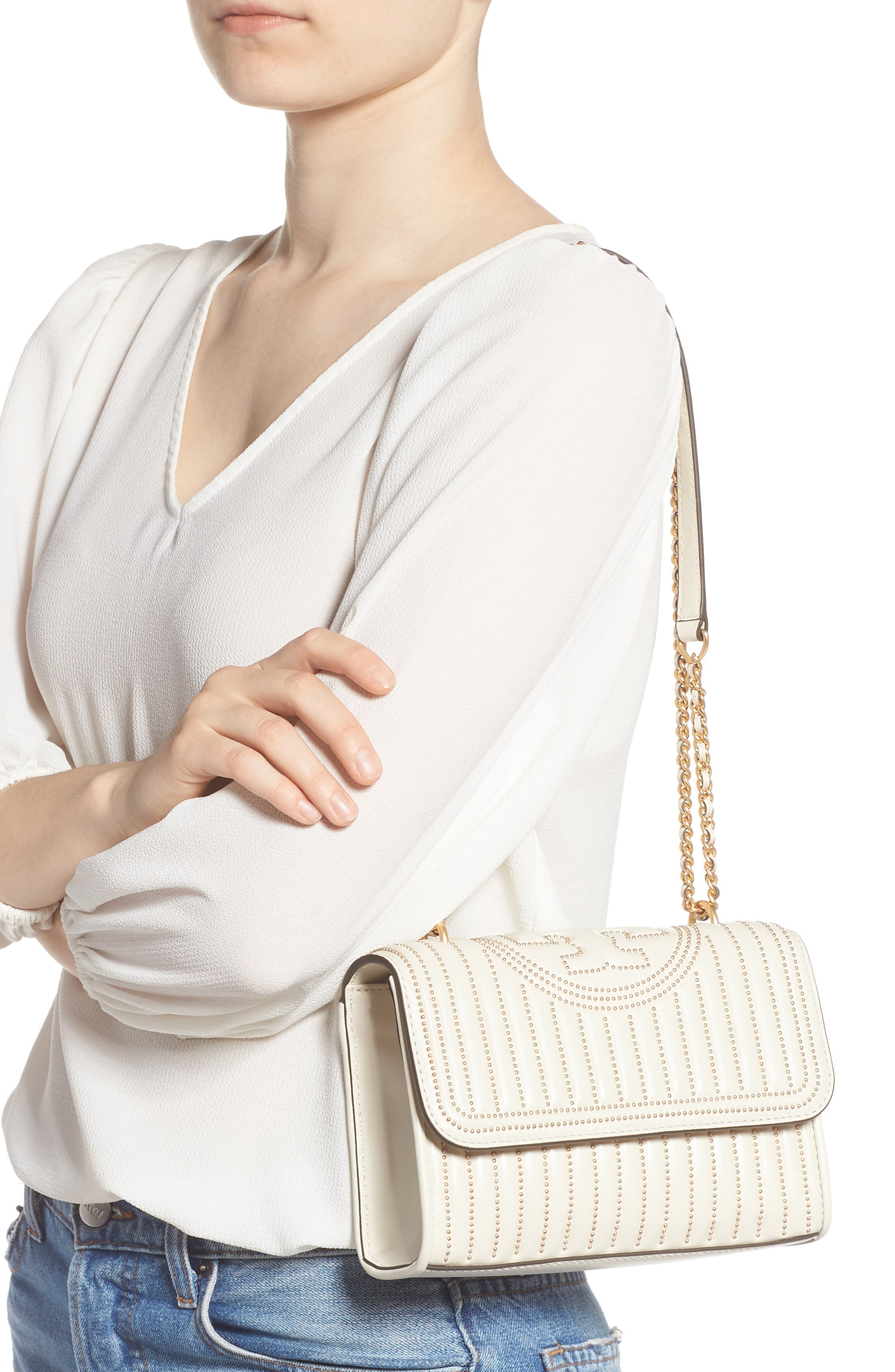 Small Fleming Studded Leather Convertible Shoulder Bag, Alternate, color, BIRCH / GOLD