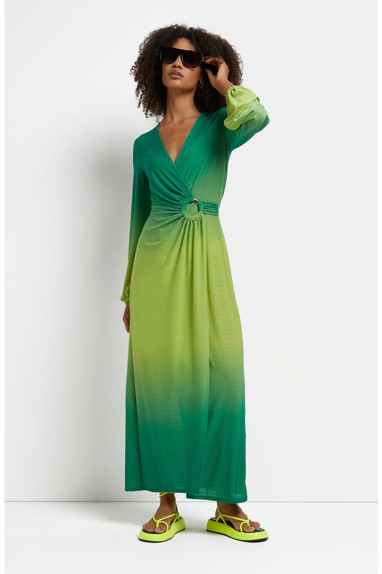 Long Sleeve Faux Wrap Maxi Dress, Alternate, color, GREEN