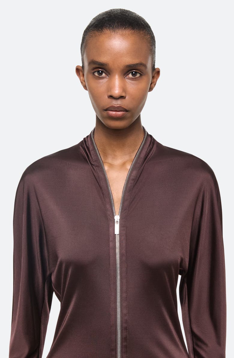 Helmut Lang Z Infinity Liquid Long Sleeve Zip Front Dress, Alternate, color, Espresso - D1p
