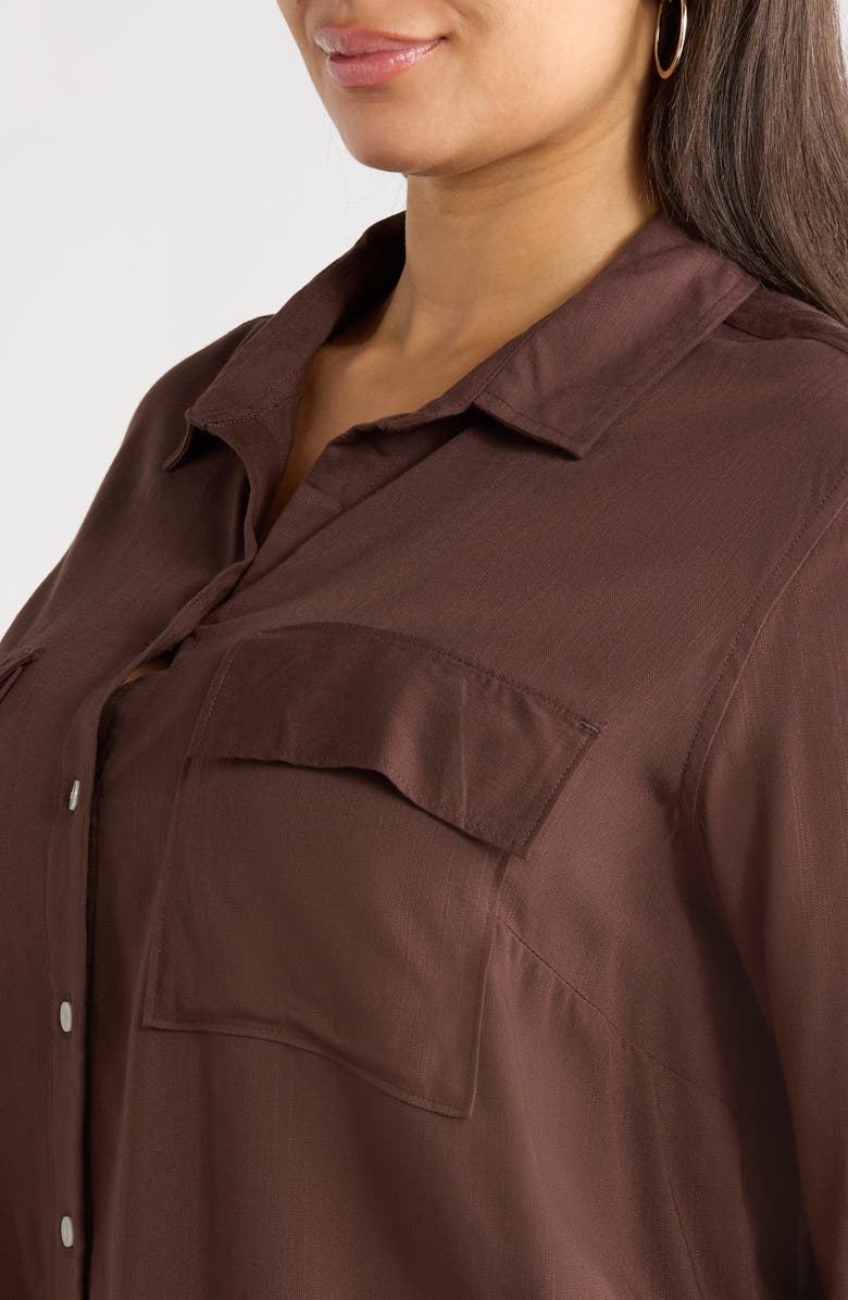 beachlunchlounge Felicity Button-Up Shirt, Alternate, color, Hot Fudge