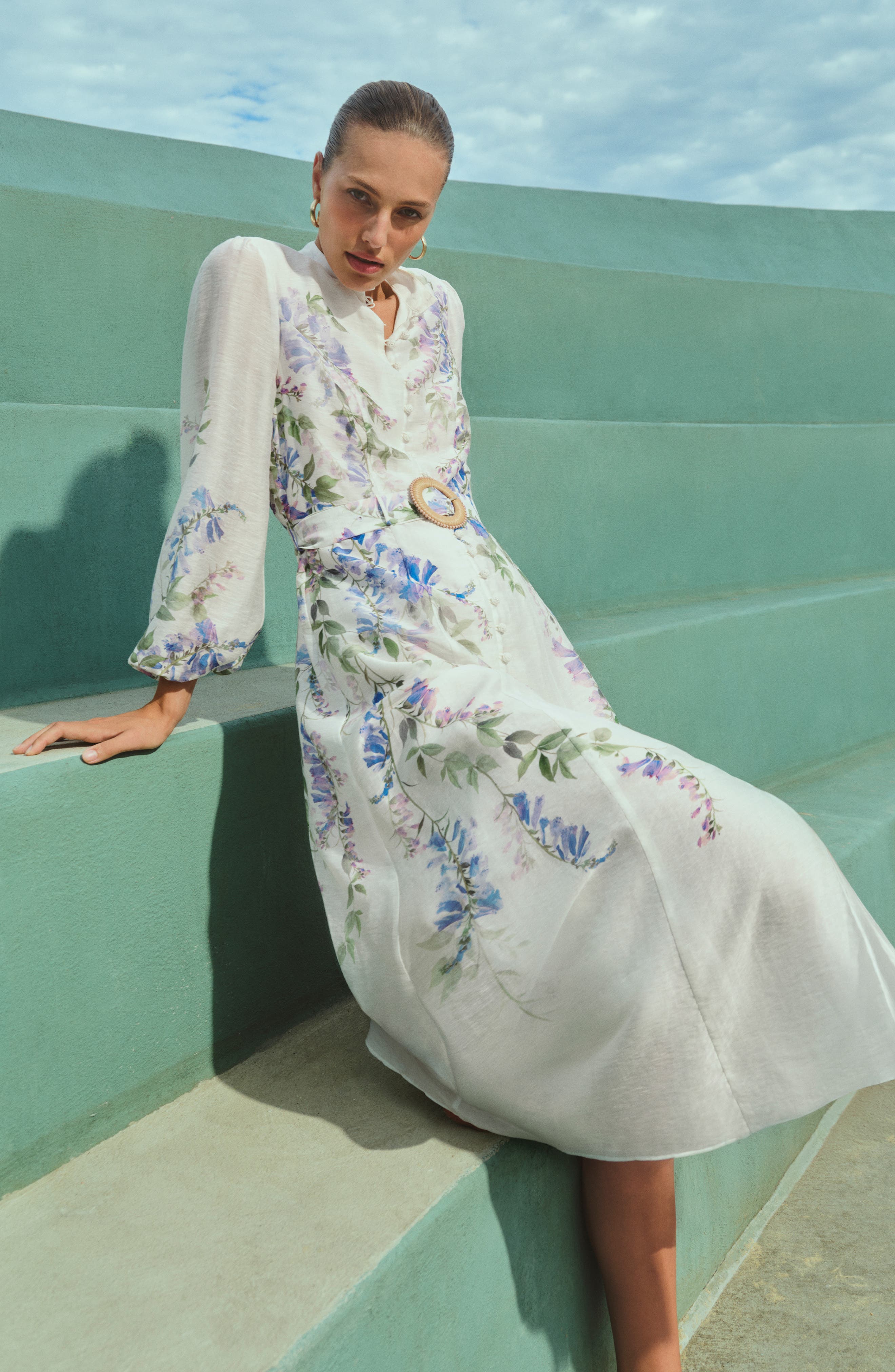 long sleeve floral white dress Floral Lace Midi Dress White from Endless Blu exclusive at Urbanheer