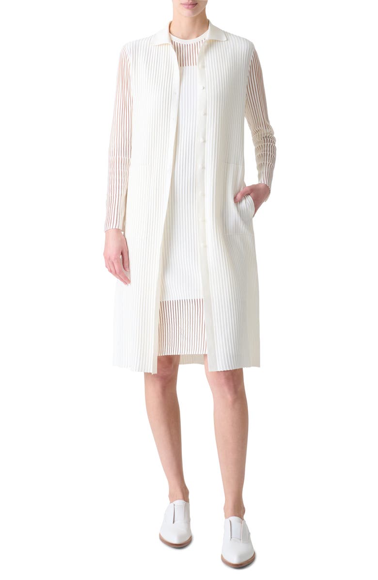 Akris Sheer Stripe Silk & Cotton Blend Coatigan, Main, color, Ecru