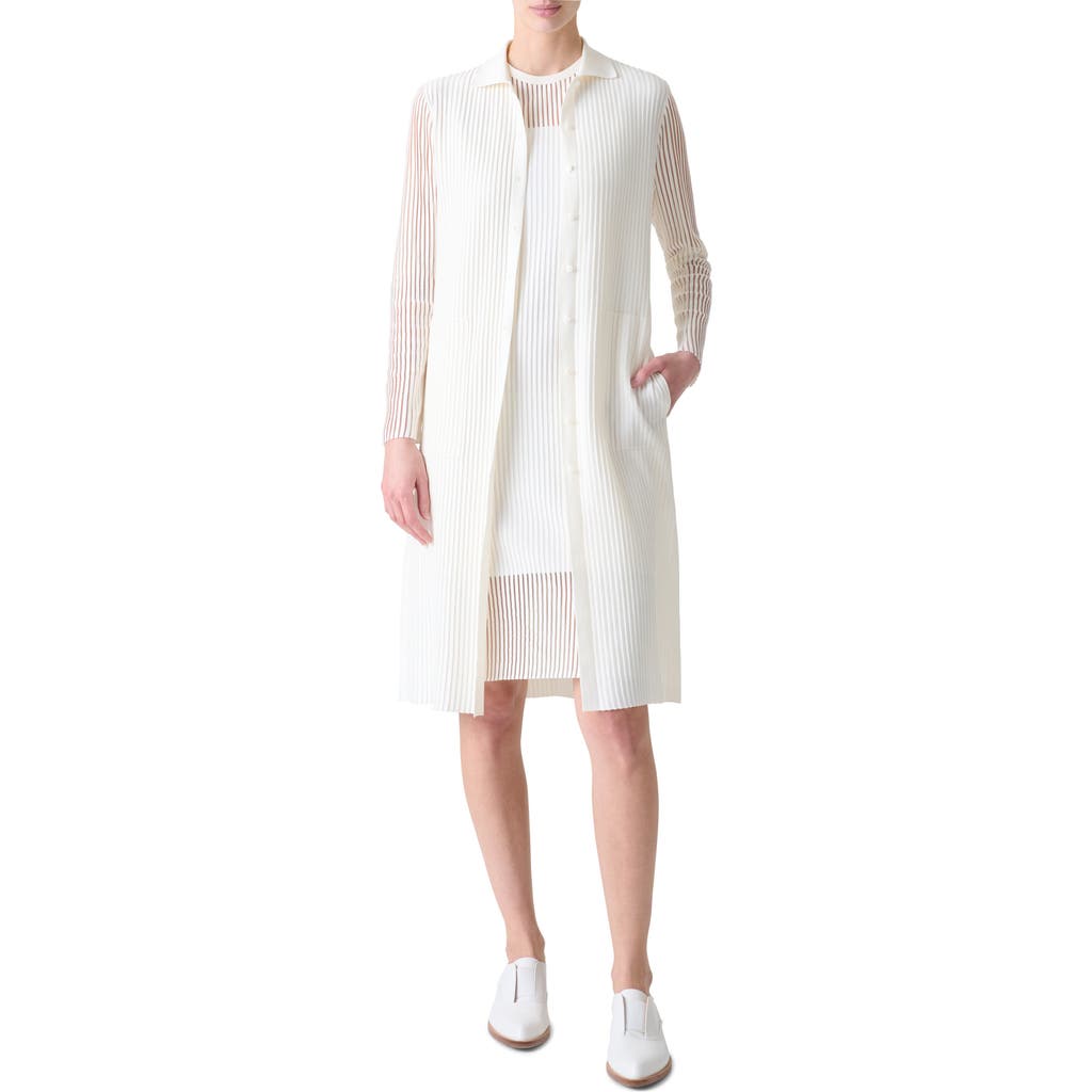 Akris Sheer Stripe Silk & Cotton Blend Coatigan In White
