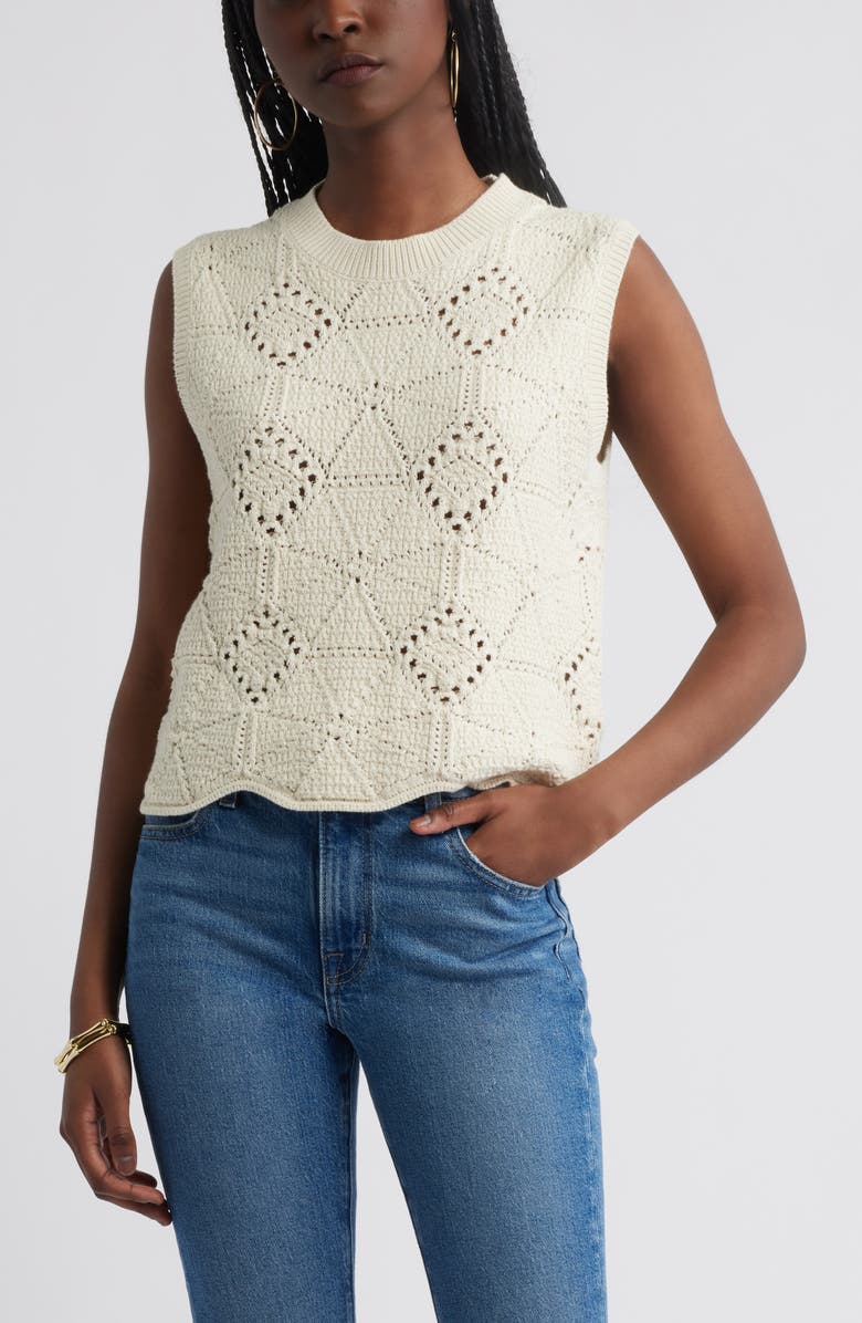 Treasure & Bond Bouclé Pointelle Sweater Vest, Main, color, Ivory Dove