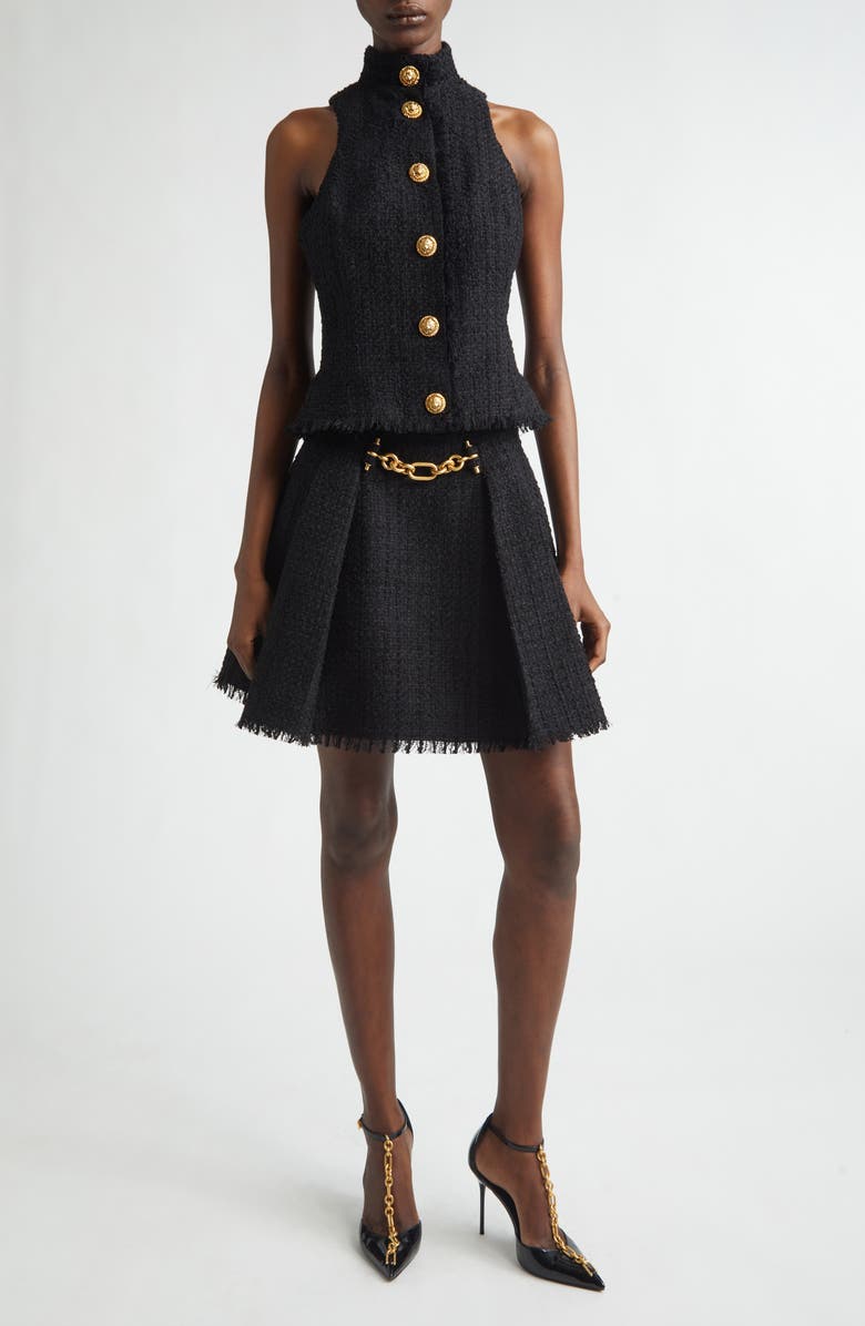 Balmain Chain Tweed A-Line Miniskirt, Alternate, color, 0Pa Black