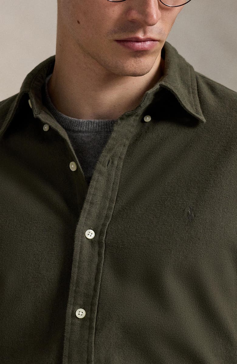 Polo Ralph Lauren Brushed Cotton Flannel Button-Up Shirt, Alternate, color, Ranger Green