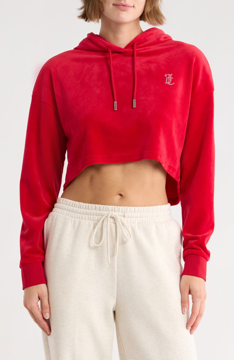 Juicy Couture High-Low Crop Hoodie, Main, color, Cocored