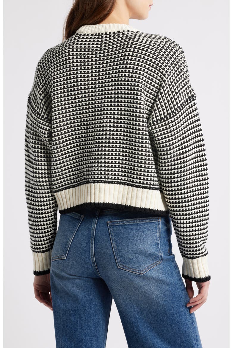 Textured Stitch Cotton Crewneck Sweater, Alternate, color, IVORY/BLACK