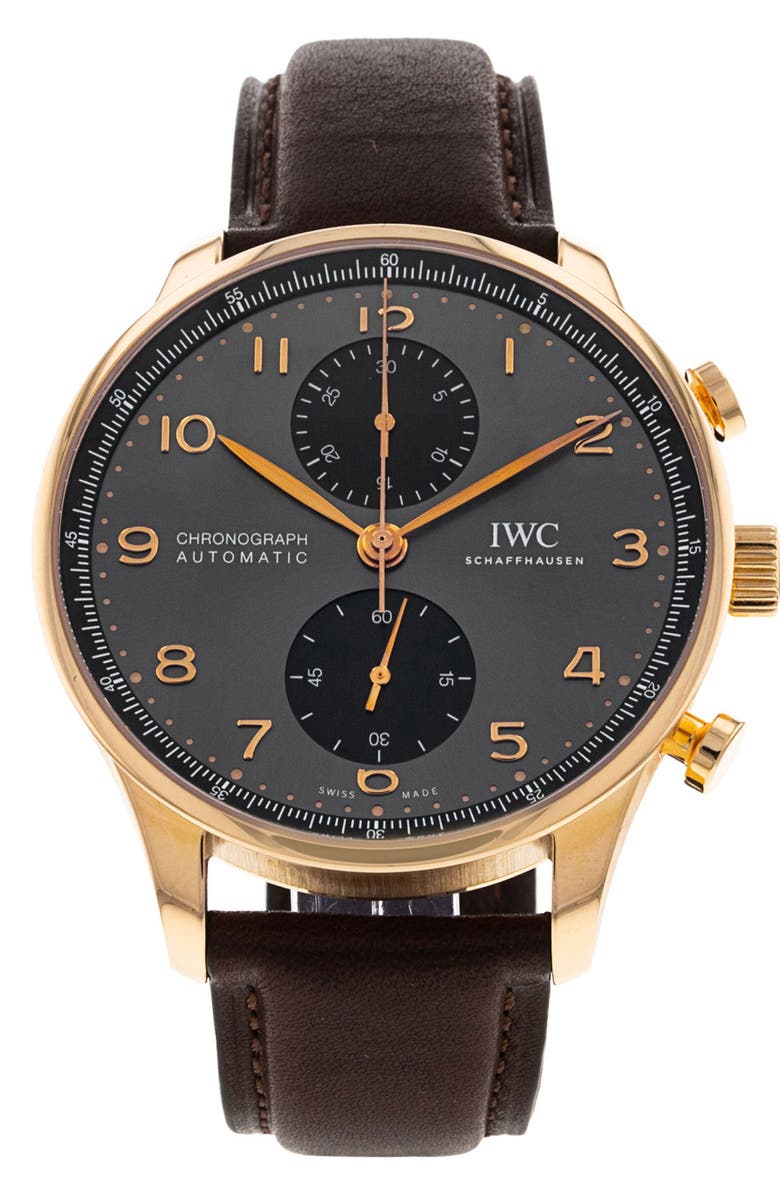 Watchfinder & Co. IWC 2022 Preowned Portugieser Leather Strap Chronograph Watch, 41mm, Main, color, 
