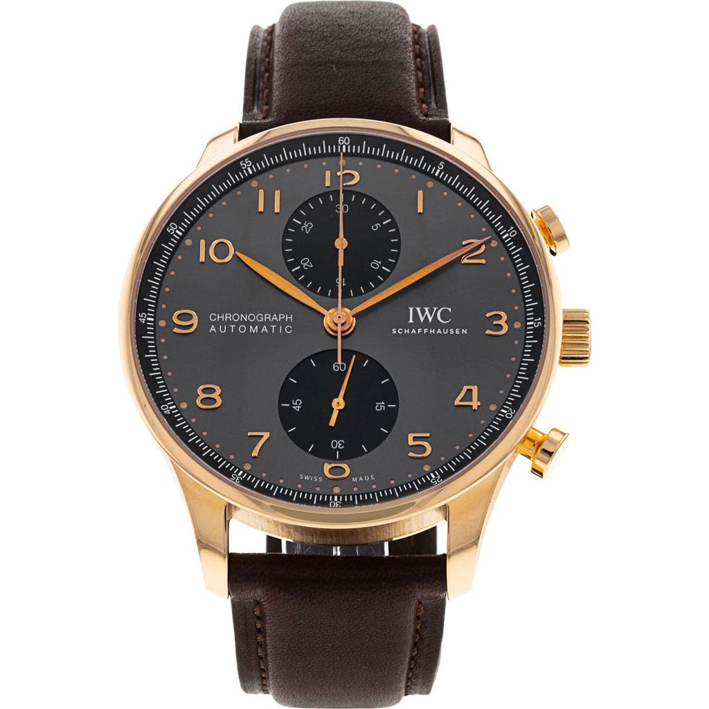 Watchfinder & Co. IWC 2022 Preowned Portugieser Leather Strap Chronograph Watch, 41mm in Black/grey