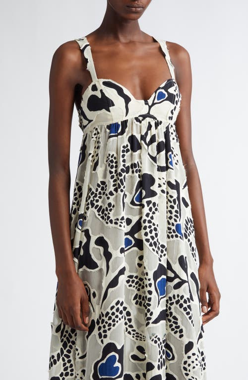 Ulla Johnson Leilani Abstract-print Applique Sweetheart Gown In Porcelain