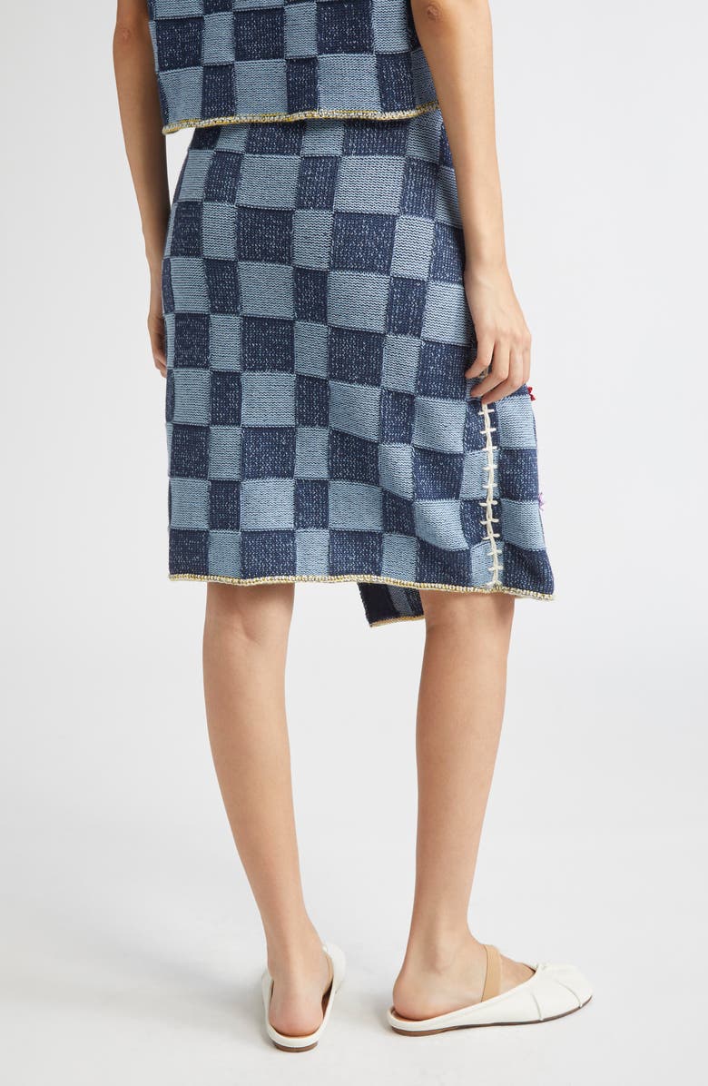 YanYan Floral Ribbon Checkerboard Knit Wrap Skirt, Alternate, color, Denim