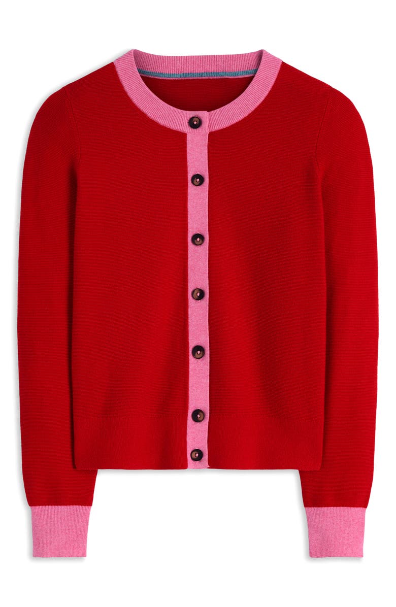 Boden Grace Color Block Cardigan, Alternate, color, Poppy Red