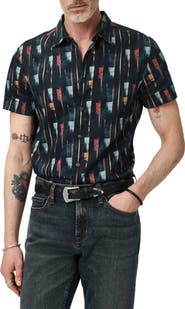 John Varvatos Sean Stripe Cotton Short Sleeve Button-Up Shirt