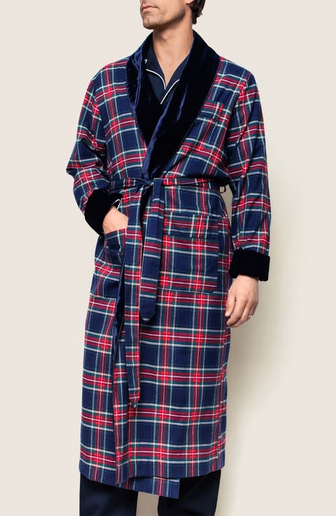 Windsor Plaid Cotton Flannel Robe with Velvet Shawl Collar