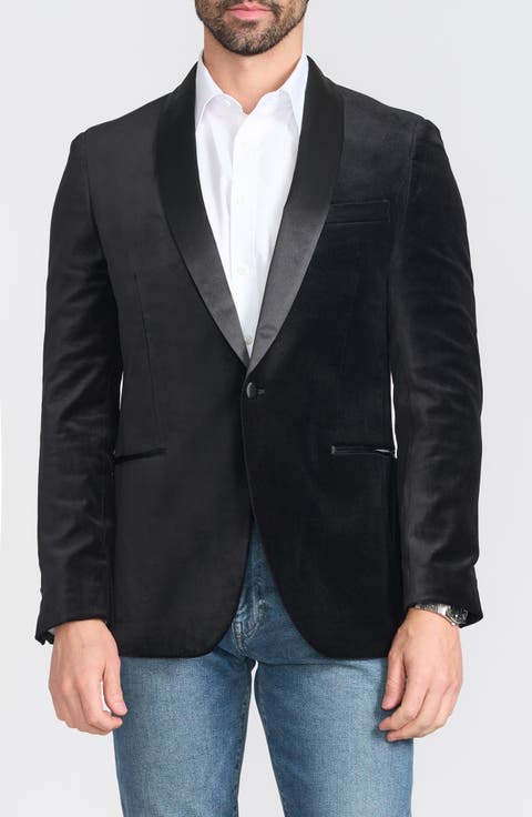 Black Satin Shawl Collar Slim Fit Velvet Jacket