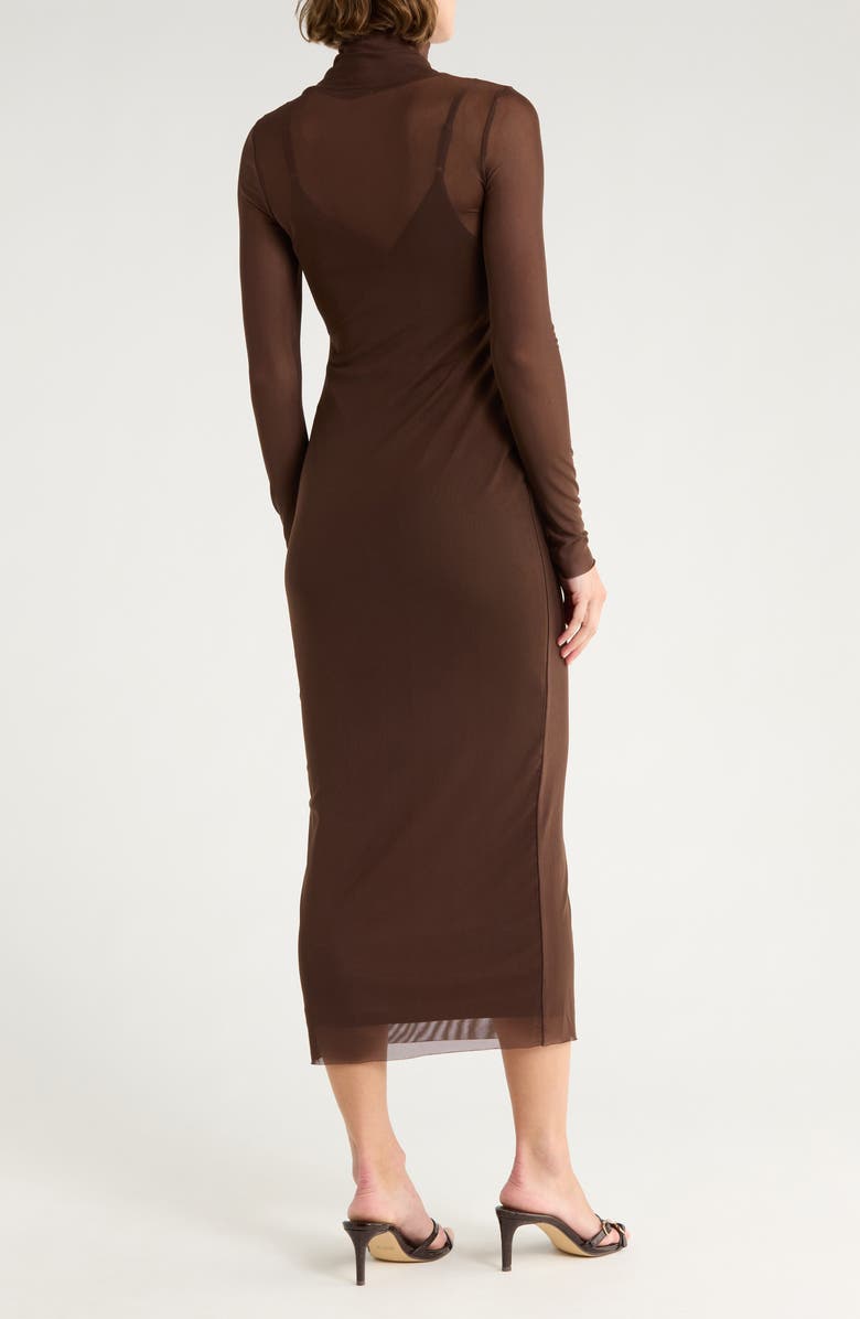 AFRM LOS ANGELES Marni Turtleneck Long Sleeve Mesh Dress, Alternate, color, Java