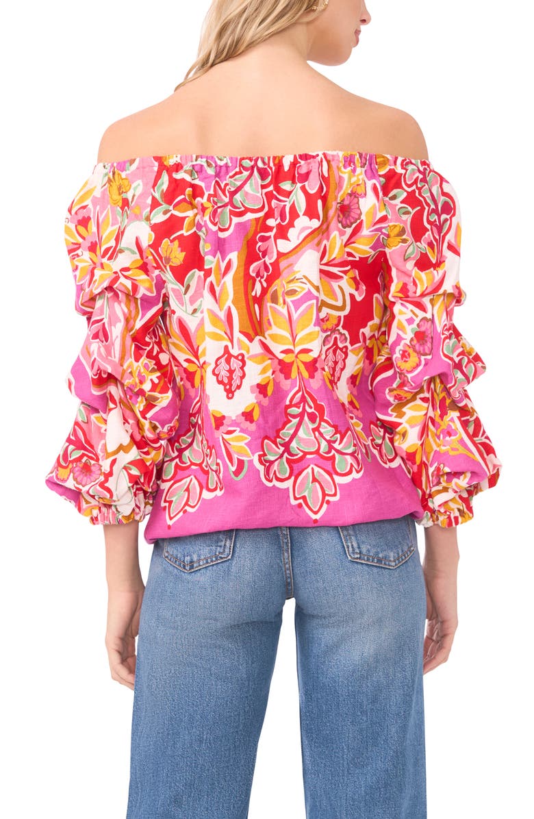 Vince Camuto Floral Off the Shoulder Balloon Sleeve Top, Alternate, color, Cherry Rose