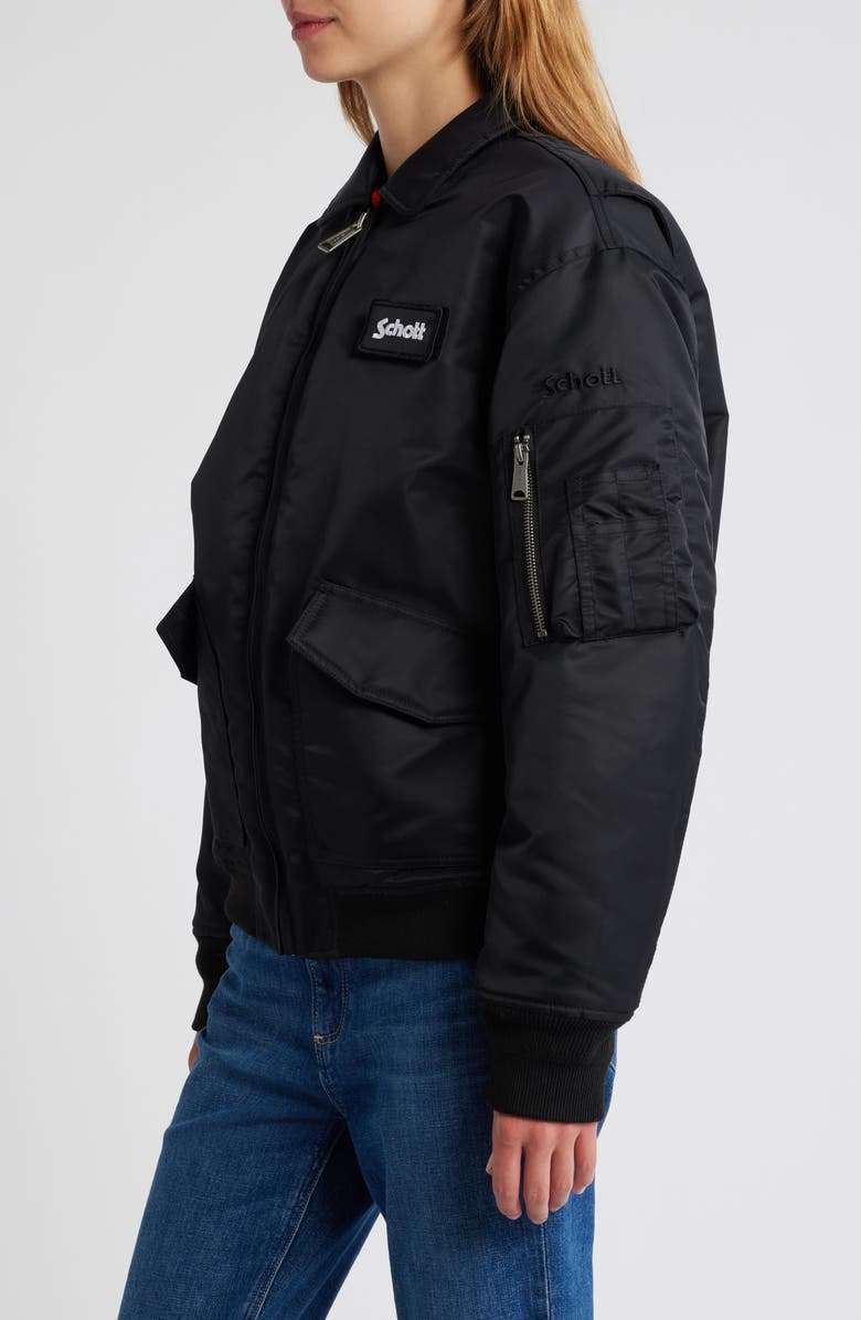 Schott NYC Satin Flight Jacket, Alternate, color, Black