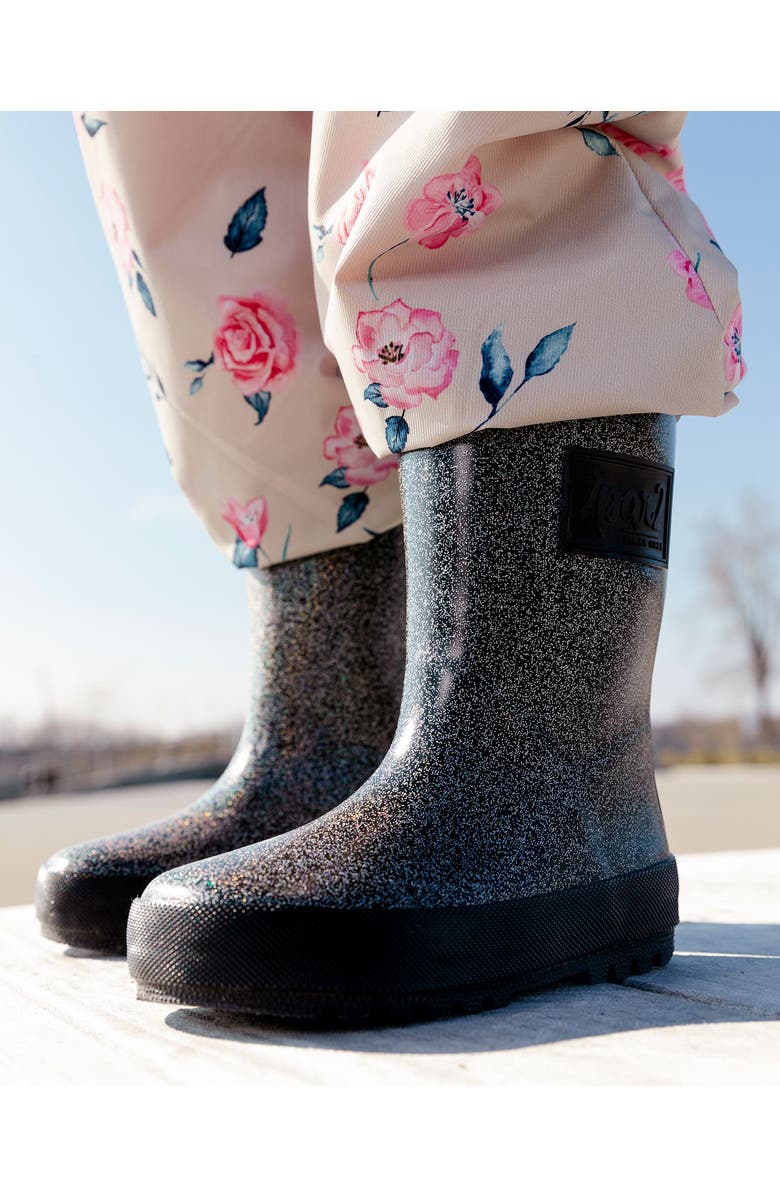 Deux par Deux Girl's Rain Boots Glittering Black, Alternate, color,