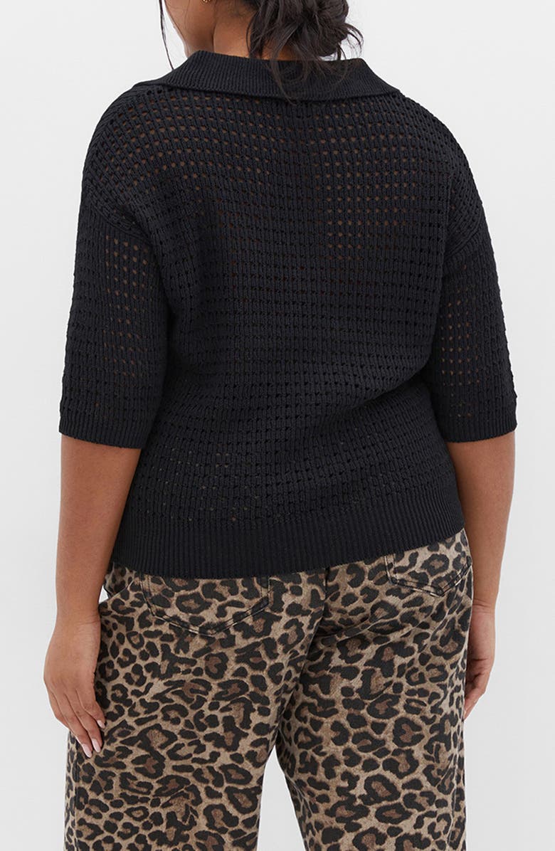 City Chic Zahra Open Stitch Johnny Collar Sweater, Alternate, color, 