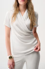 Joseph Ribkoff Hammered Satin Draped Surplice Top