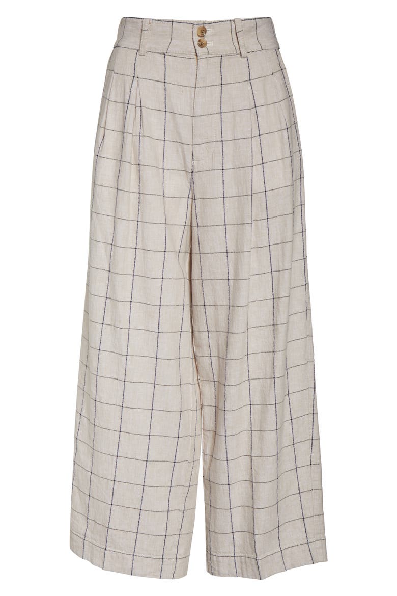 Windowpane Pleated Wide Leg Pants, Alternate, color, SLUB WINDOWPANE LIGHT SAND
