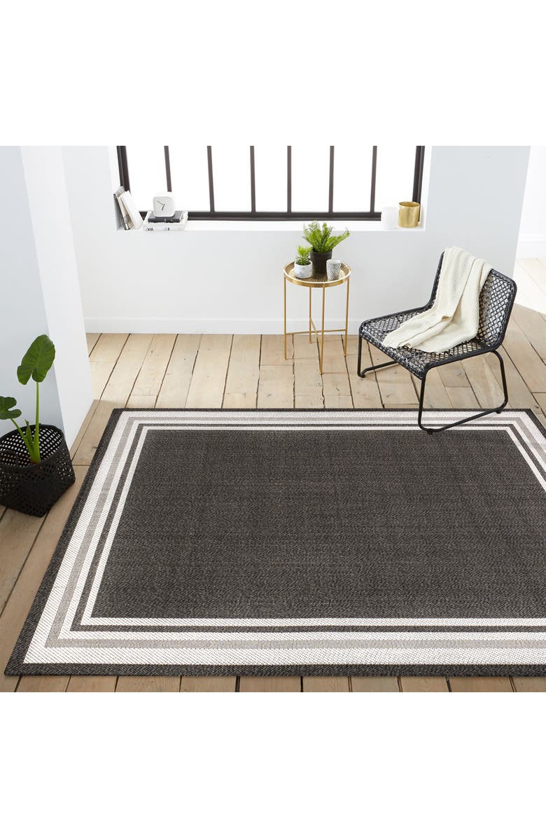 JONATHAN Y James Modern Border Stripe Indoor/Outdoor Area Rug, Alternate, color, Black/Cream