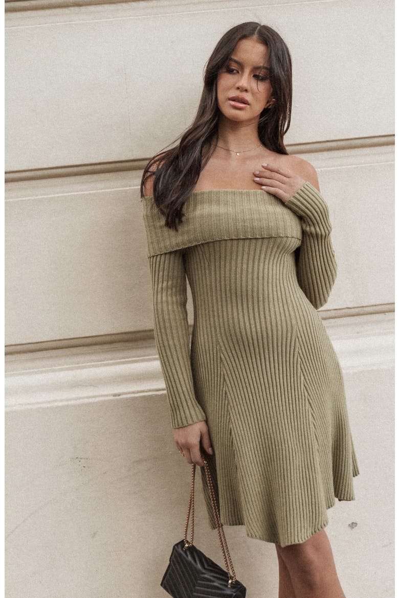 Francisco Off the Shoulder Long Sleeve Sweater Dress, Alternate, color, OLIVE