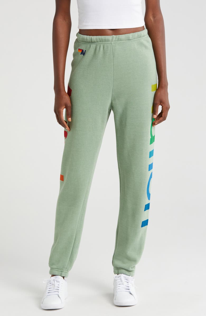 Aviator Nation Rainbow Logo Sweatpants, Main, color, Sage