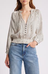 SESSÙN Swing Stripe Smocked Waist Blouson Top