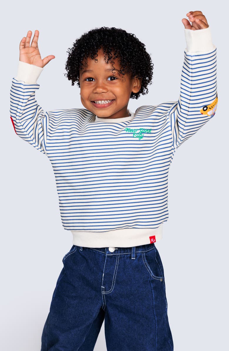 Alice & Wonder Kids' New York City Stripe Fleece Sweatshirt, Main, color, Natural/ Blue Stripes