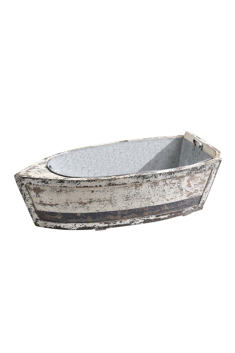 Decorative Wood Boat with Tin Insert, Main, color, White
