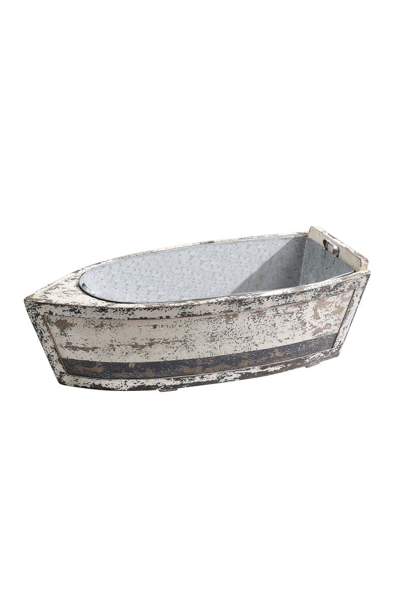 Storied Home Decorative Wood Boat with Tin Insert, Main, color, White