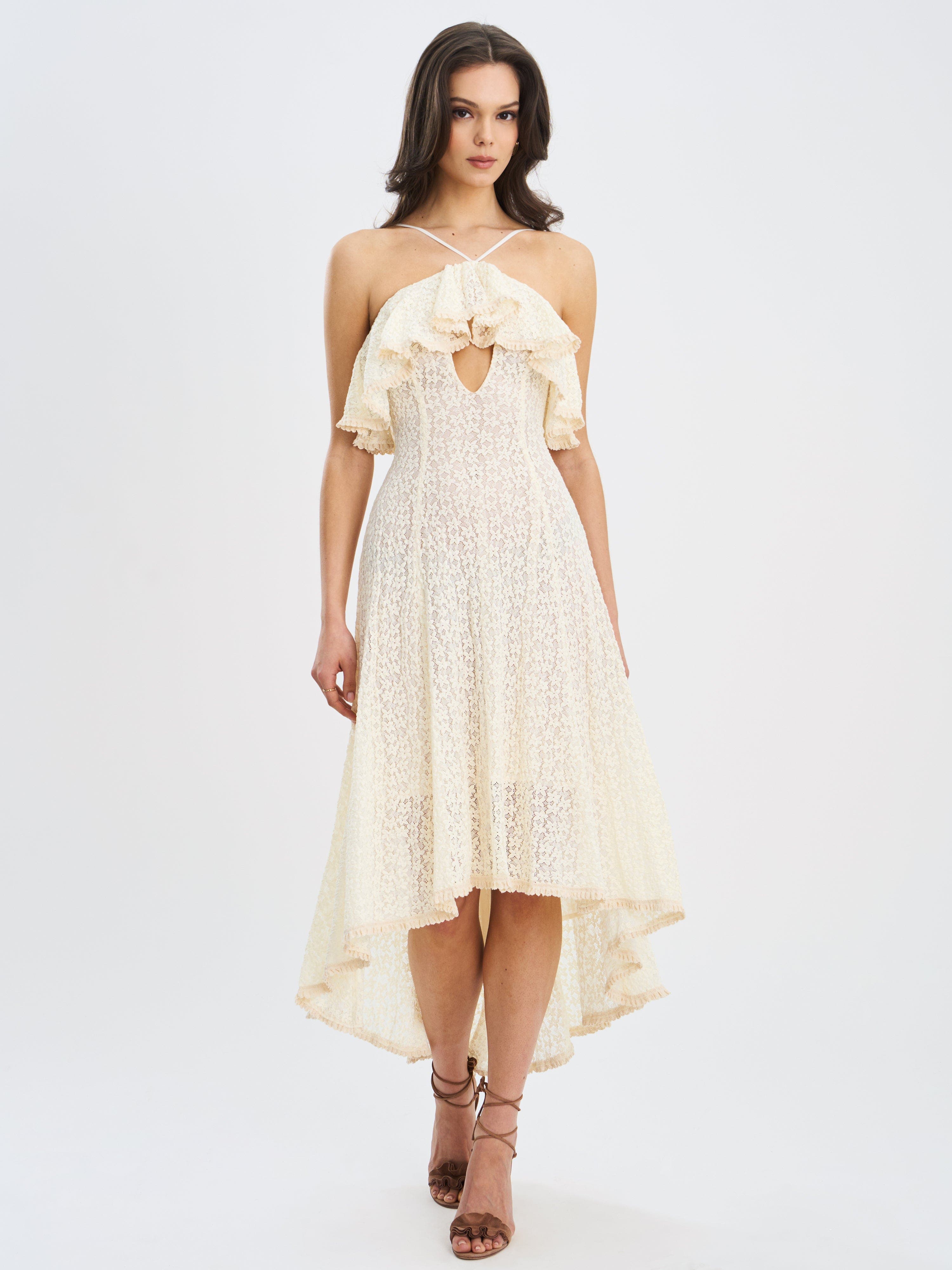selected Soft beige floral crochet
