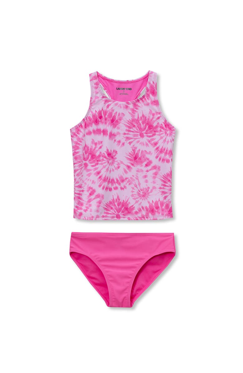 Lands' End Girls Chlorine Resistant Tankini Swim Set, Main, color, Pink/Foil/Tie Dye