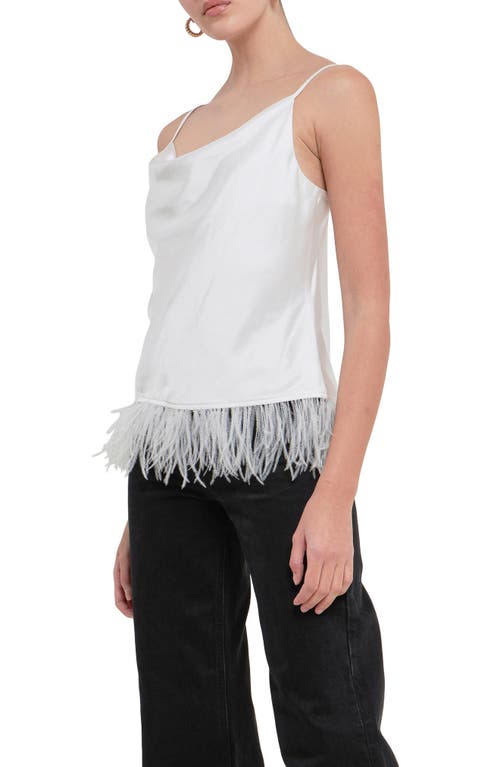 Endless Rose Feather Hem Satin Camisole In White