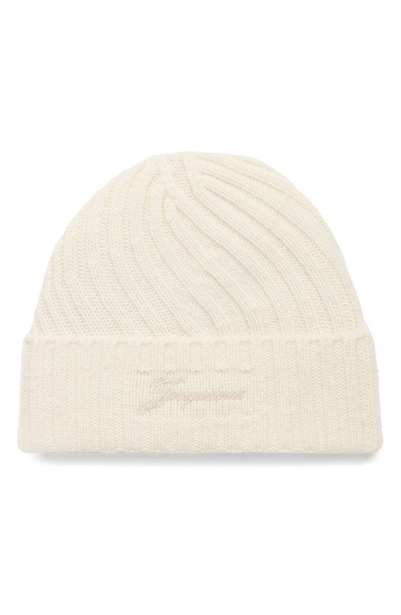 Jacquemus Le Bonnet Tourni Cashmere & Merino Wool Beanie, Main, color, Off-White 110