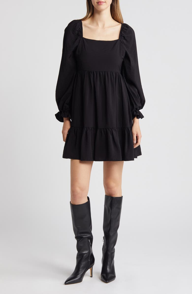 Chelsea28 Tiered Bell Cuff Square Neck Dress, Alternate, color, Black