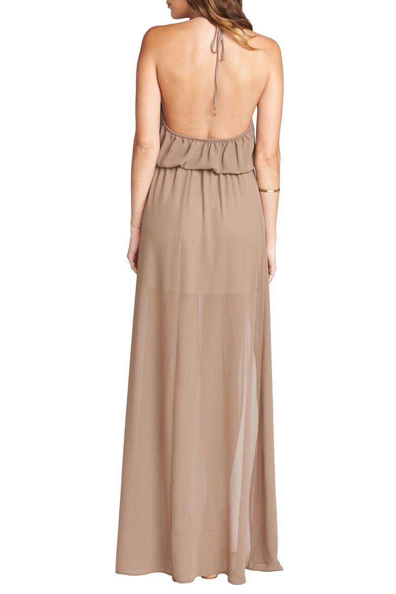 Heather Chiffon Halter Gown, Alternate, color, DUNE