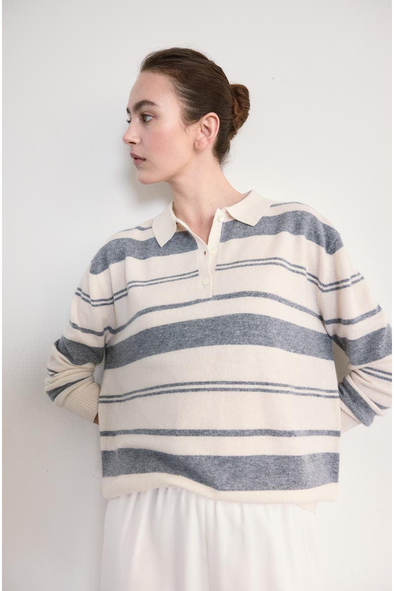 Lightweight Wool Polo, Main, color, White/Grey Stripe