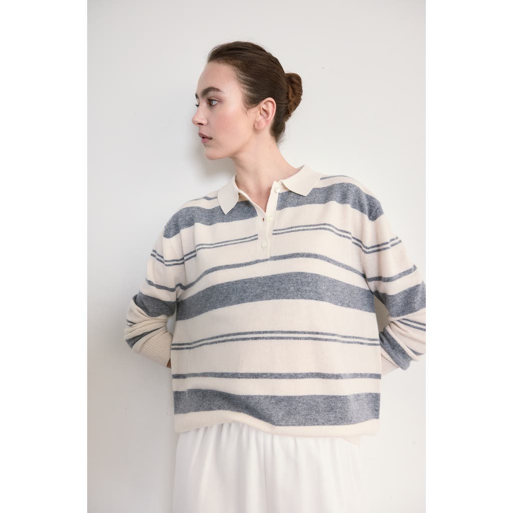 Almina Concept Lightweight Wool Polo in White/grey Stripe at Nordstrom, Size Medium
