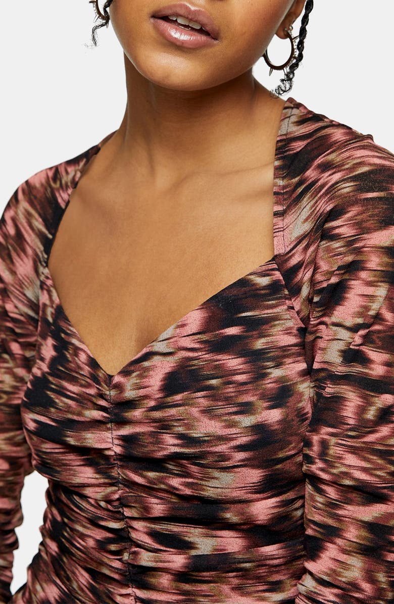 Topshop Ruched Tie Dye Long Sleeve Minidress, Alternate, color, 