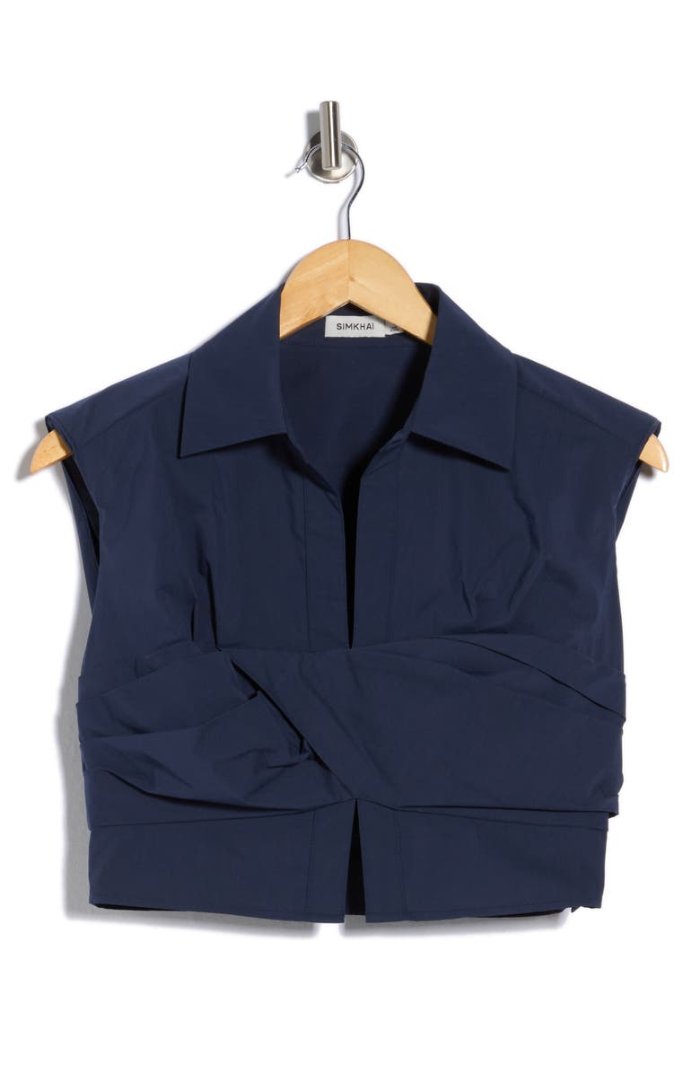 Simkhai Emie Cap Sleeve Boxy Crop Top, Main, color, Midnight