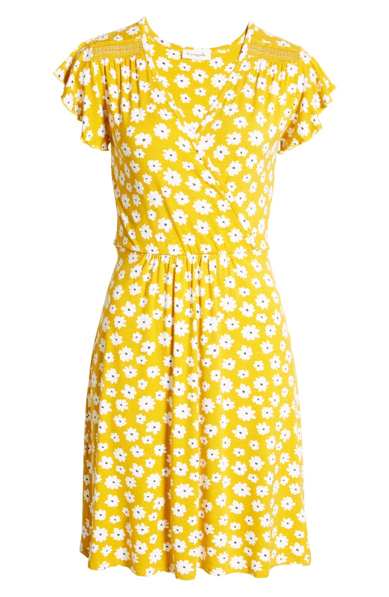 Loveappella Floral Wrap Front Flutter Sleeve Dress, Alternate, color,