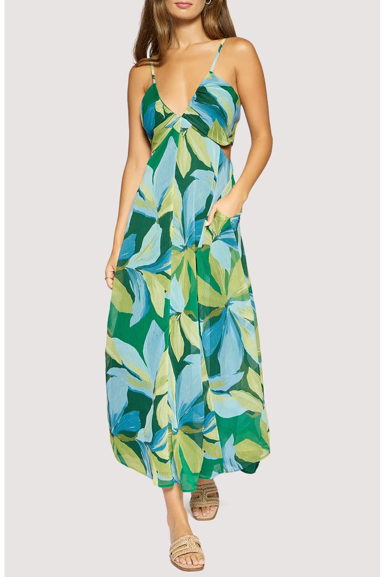 Neroli Floral Wave Side Cutout Maxi Dress, Main, color, GREEN-MULTI