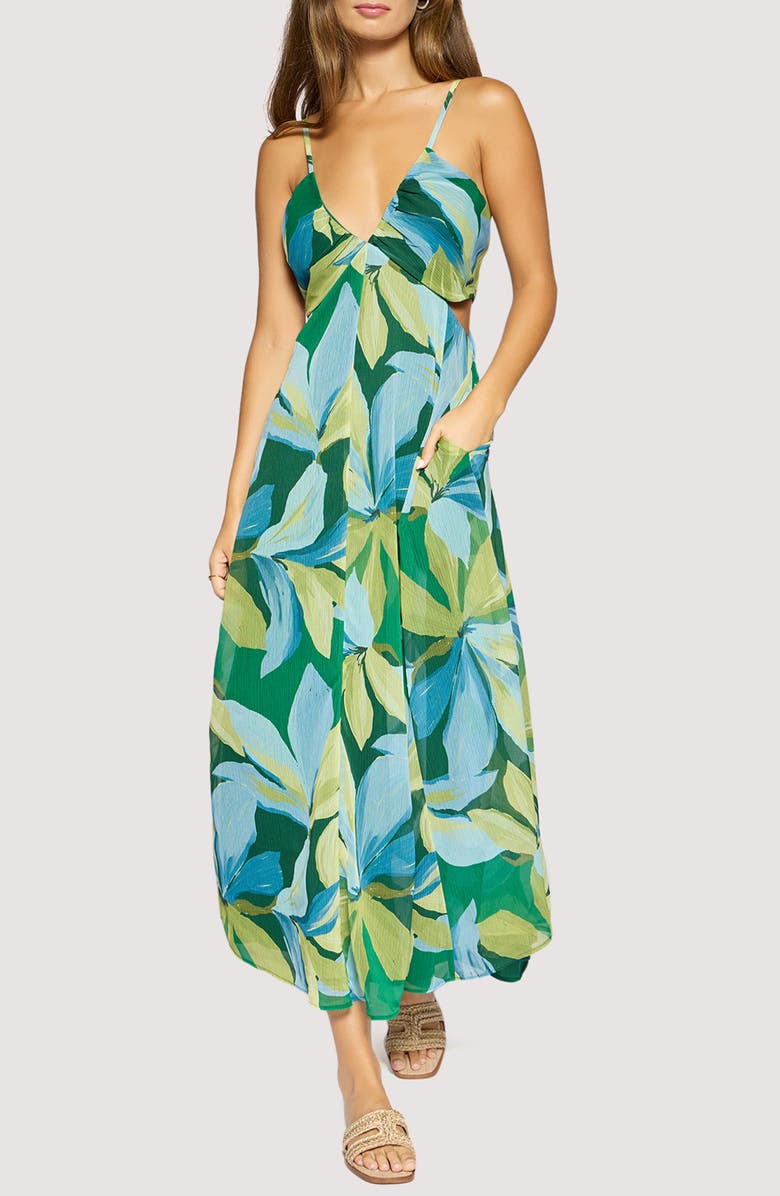 Lost + Wander Neroli Floral Wave Side Cutout Maxi Dress, Main, color, Green-Multi