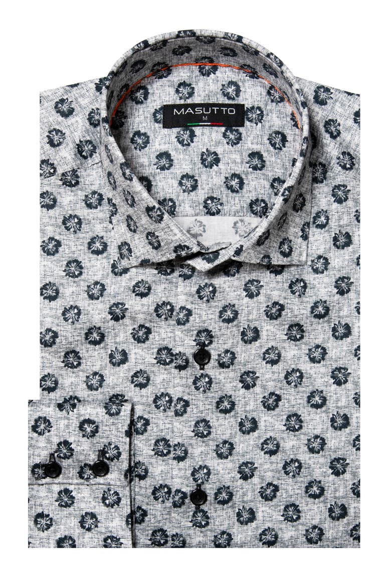 Fuoco Print Button-Up Long Sleeve Shirt, Main, color, Grey