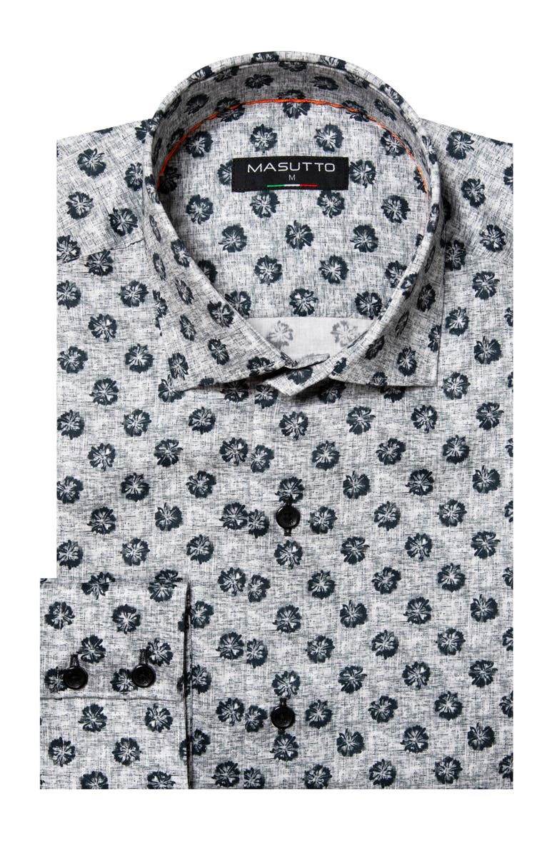 MASUTTO Fuoco Print Button-Up Long Sleeve Shirt, Main, color, Grey